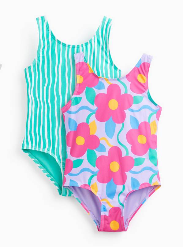Retro Floral Stripe Swimsuit 2 Pack 9-10 years